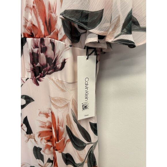 Calvin Klein Maxi Dress White Pink Floral Flutter Sleeve Size 8 Coquette - Picture 6 of 9